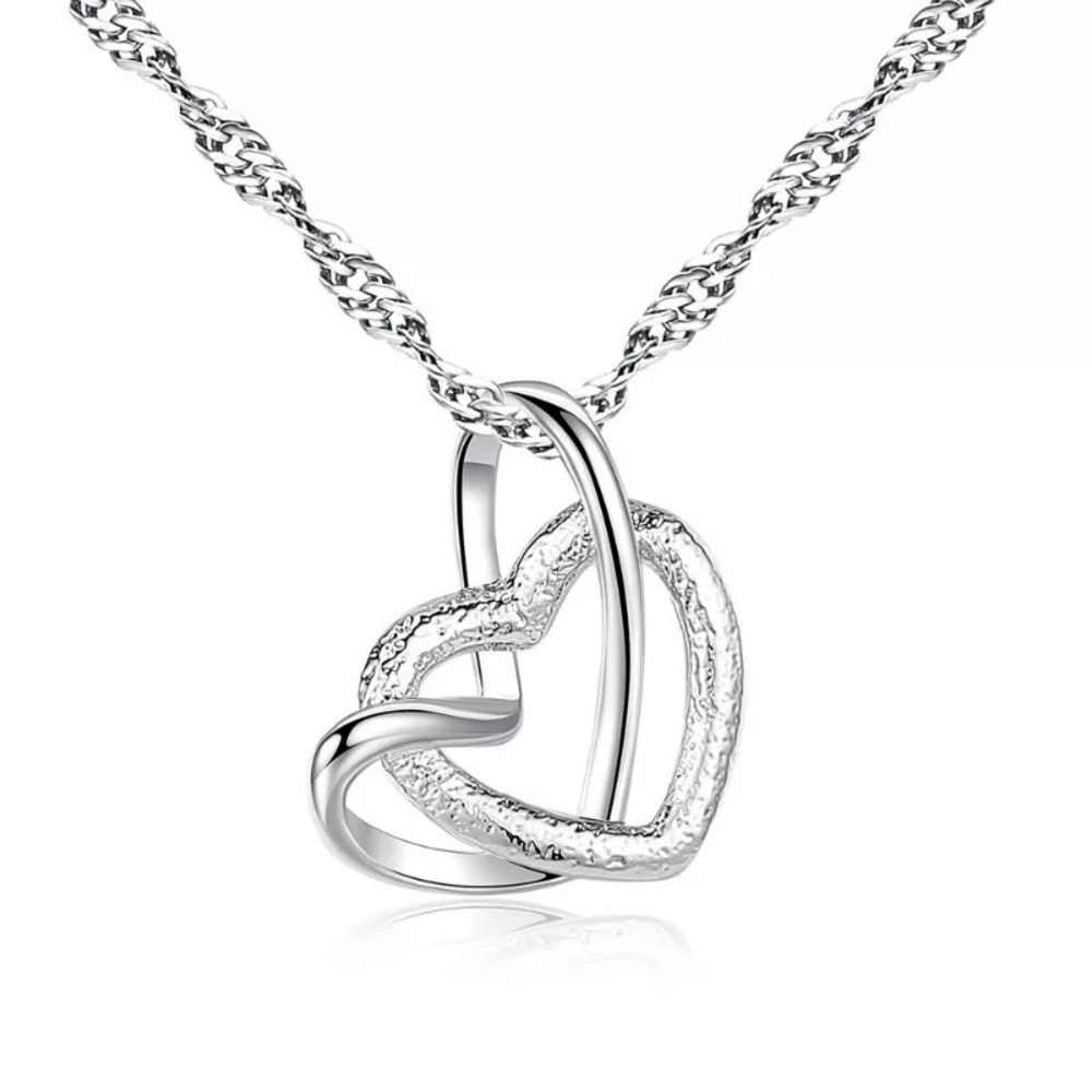 Zara Mother’s Day Love Two Hearts Pendant Silver Chain Necklace Platinum Pendant